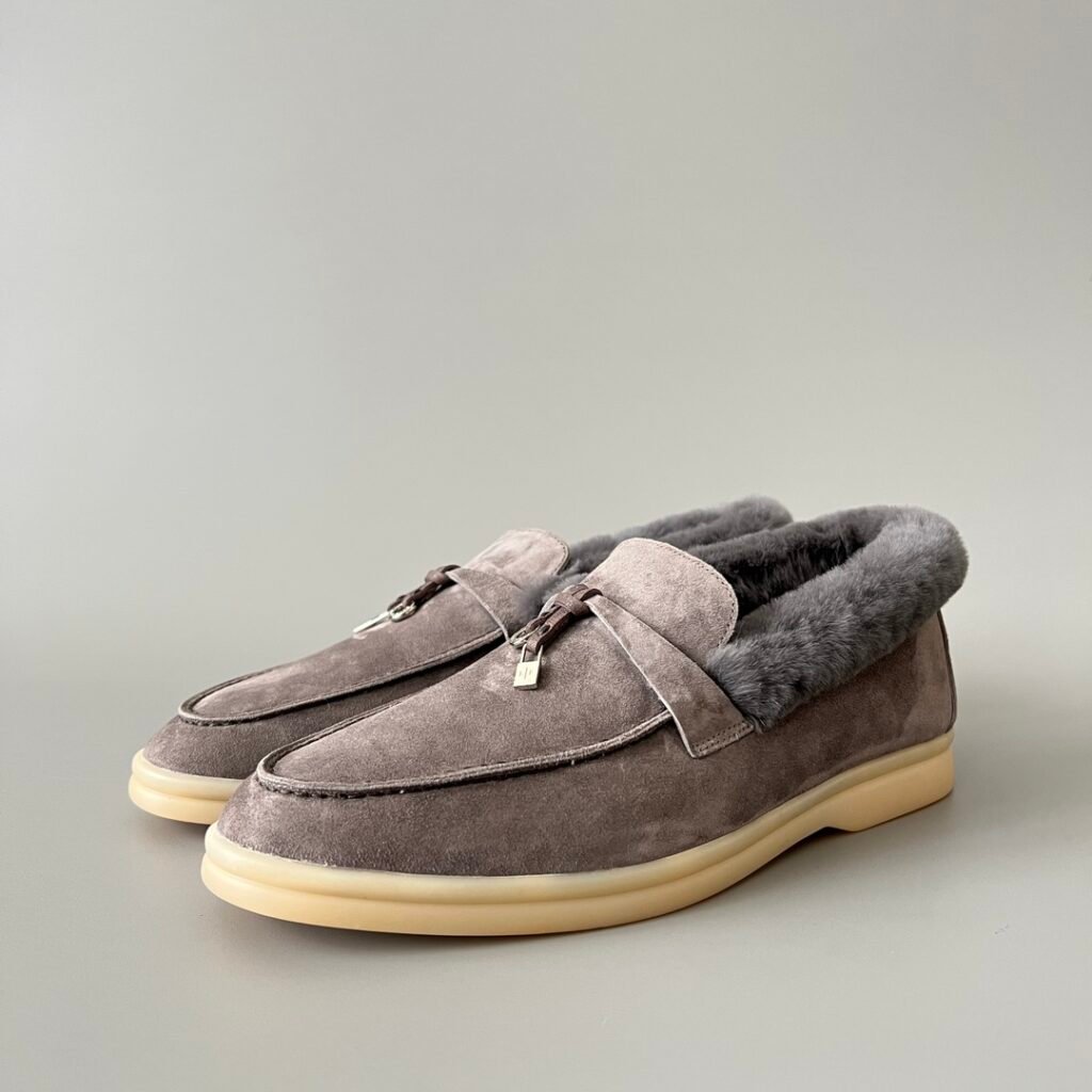 Aurora Custom Loro Piana Classic Winter Walk Loafer - Elephant Grey Suede with Matching Grey Rex Rabbit Fur Lining Edition (Women's Edition)