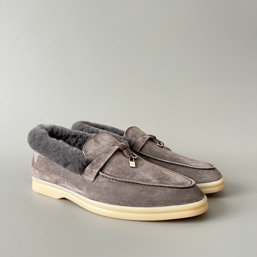 Aurora Custom Loro Piana Classic Winter Walk Loafer - Elephant Grey Suede with Matching Grey Rex Rabbit Fur Lining Edition (Women's Edition) - Image 3