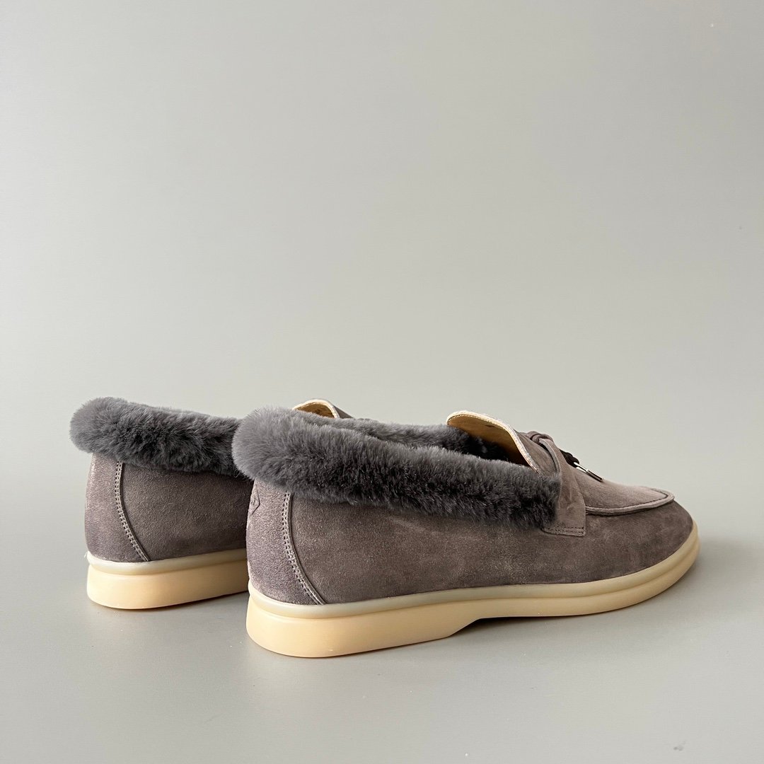 Aurora Custom Loro Piana Classic Winter Walk Loafer - Elephant Grey Suede with Matching Grey Rex Rabbit Fur Lining Edition (Women's Edition) - Image 4