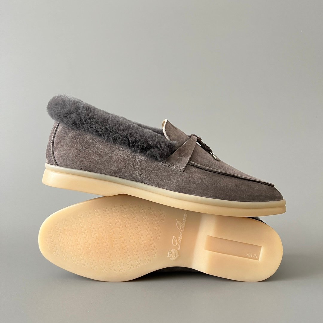 Aurora Custom Loro Piana Classic Winter Walk Loafer - Elephant Grey Suede with Matching Grey Rex Rabbit Fur Lining Edition (Women's Edition) - Image 6
