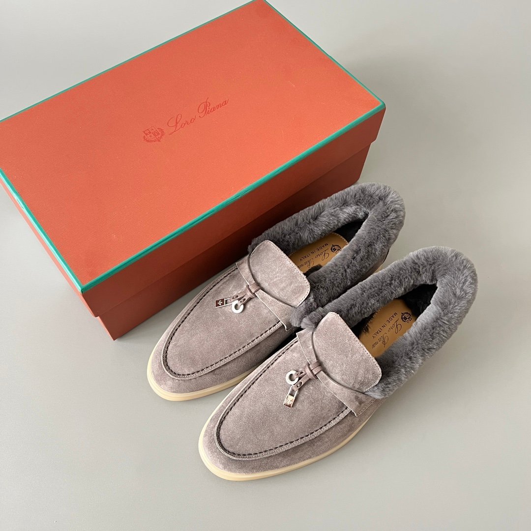Aurora Custom Loro Piana Classic Winter Walk Loafer - Elephant Grey Suede with Matching Grey Rex Rabbit Fur Lining Edition (Women's Edition) - Image 9