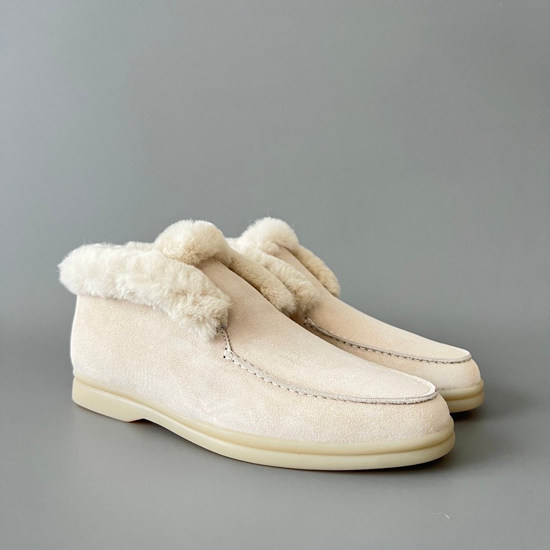 Aurora Custom Loro Piana Classic Winter Mid-Top Walk Loafer - Alabaster Suede with Rex Rabbit Fur Lining (Women's Edition) - Image 3