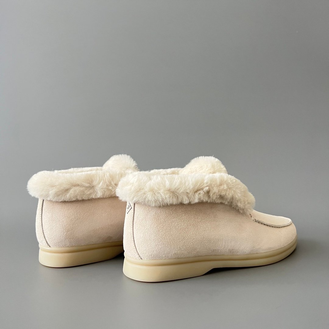 Aurora Custom Loro Piana Classic Winter Mid-Top Walk Loafer - Alabaster Suede with Rex Rabbit Fur Lining (Women's Edition) - Image 4