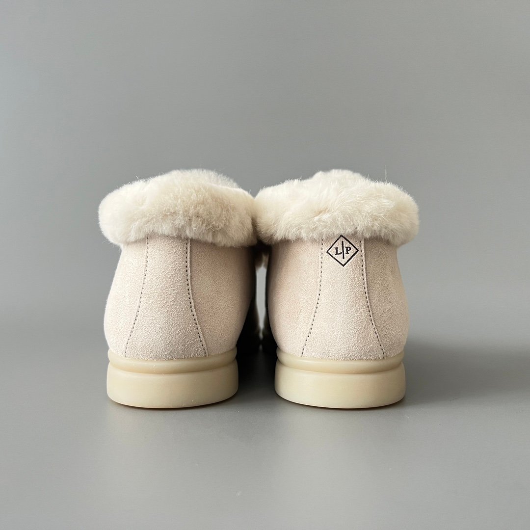 Aurora Custom Loro Piana Classic Winter Mid-Top Walk Loafer - Alabaster Suede with Rex Rabbit Fur Lining (Women's Edition) - Image 5