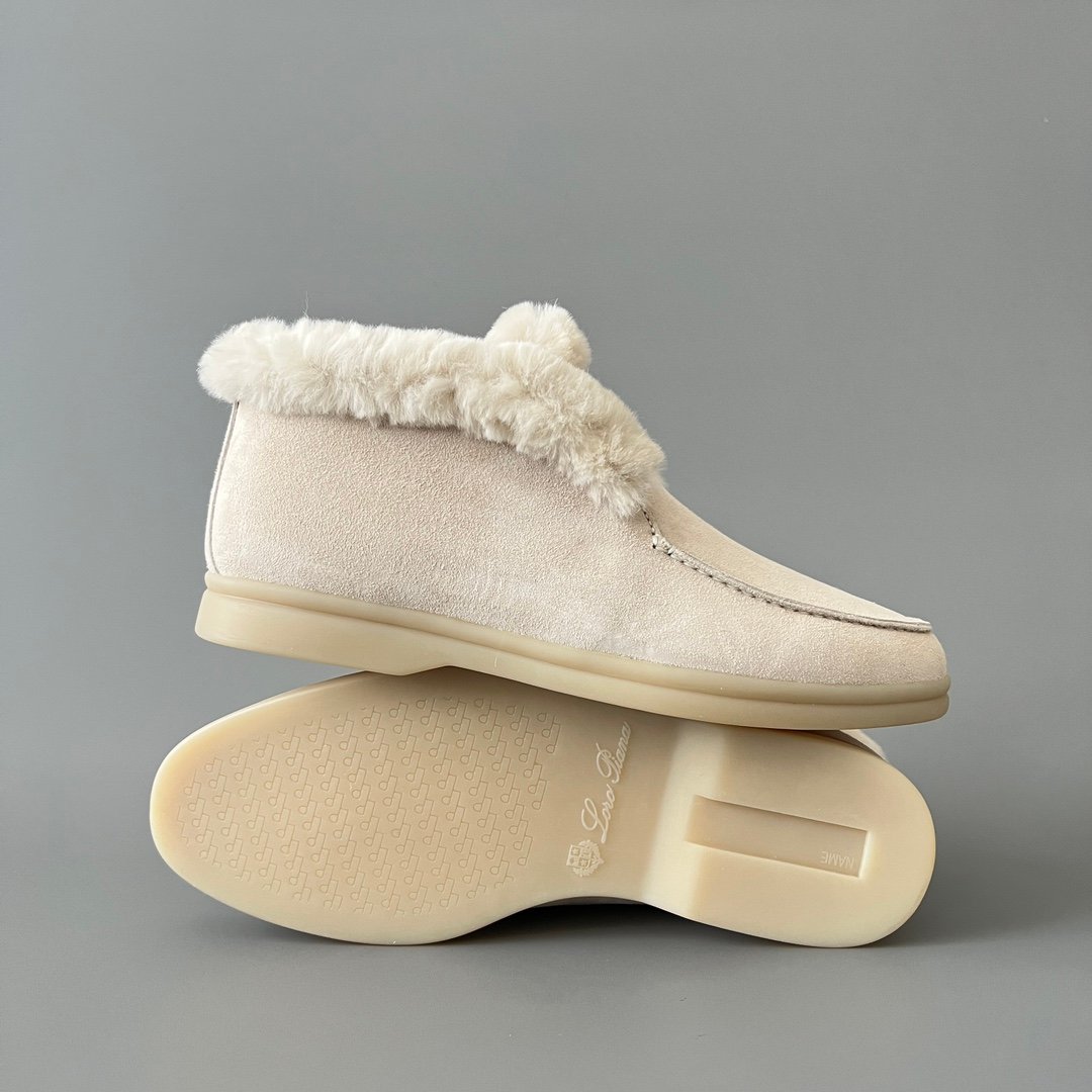 Aurora Custom Loro Piana Classic Winter Mid-Top Walk Loafer - Alabaster Suede with Rex Rabbit Fur Lining (Women's Edition) - Image 6