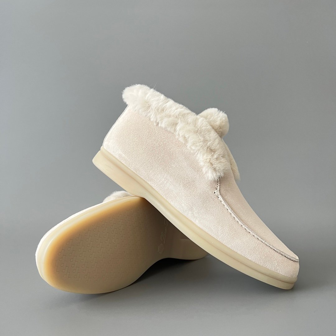 Aurora Custom Loro Piana Classic Winter Mid-Top Walk Loafer - Alabaster Suede with Rex Rabbit Fur Lining (Women's Edition) - Image 7