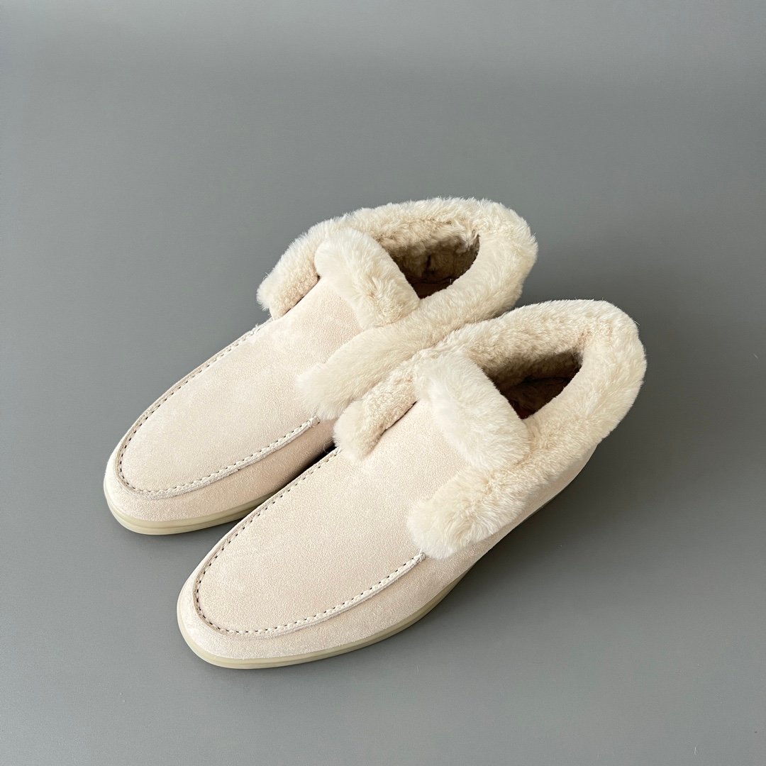 Aurora Custom Loro Piana Classic Winter Mid-Top Walk Loafer - Alabaster Suede with Rex Rabbit Fur Lining (Women's Edition) - Image 8