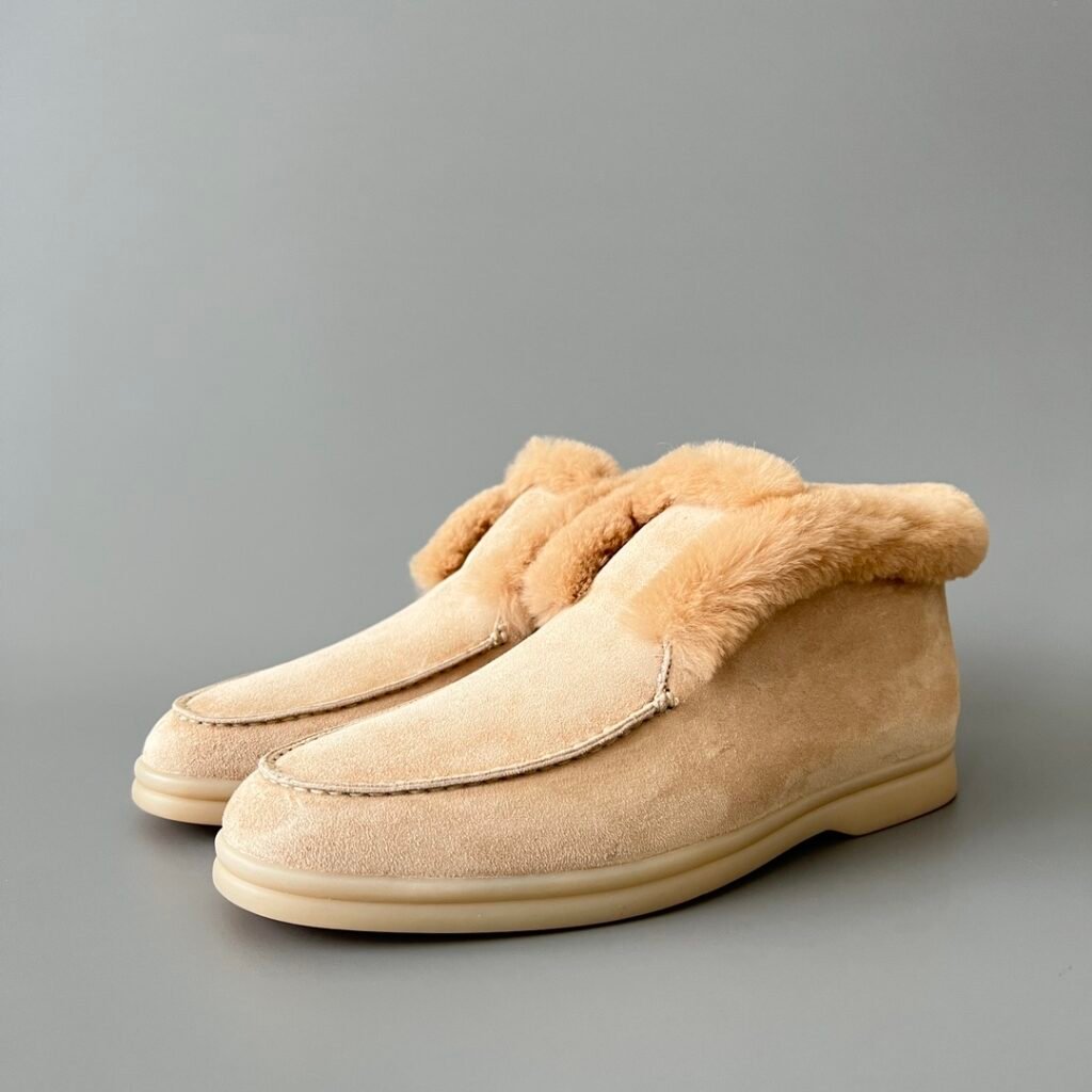 Aurora Custom Loro Piana Classic Winter Mid-Top Walk Loafer - Light Brown Suede with Rex Rabbit Fur Lining (Women's Edition)