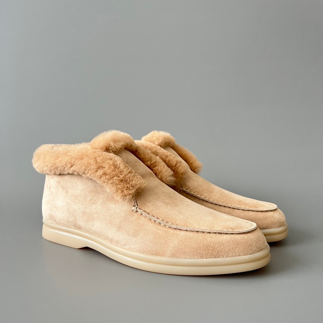 Aurora Custom Loro Piana Classic Winter Mid-Top Walk Loafer - Light Brown Suede with Rex Rabbit Fur Lining (Women's Edition) - Image 3