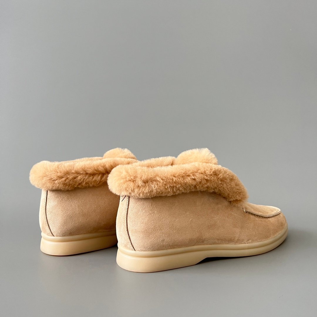 Aurora Custom Loro Piana Classic Winter Mid-Top Walk Loafer - Light Brown Suede with Rex Rabbit Fur Lining (Women's Edition) - Image 4