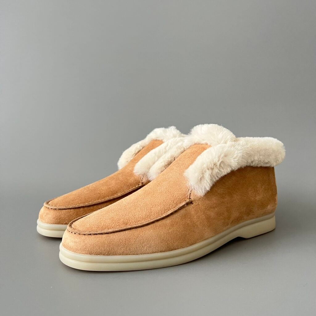 Aurora Custom Loro Piana Classic Winter Mid-Top Walk Loafer - Ginger Suede with White Rex Rabbit Fur Lining (Women's Edition)
