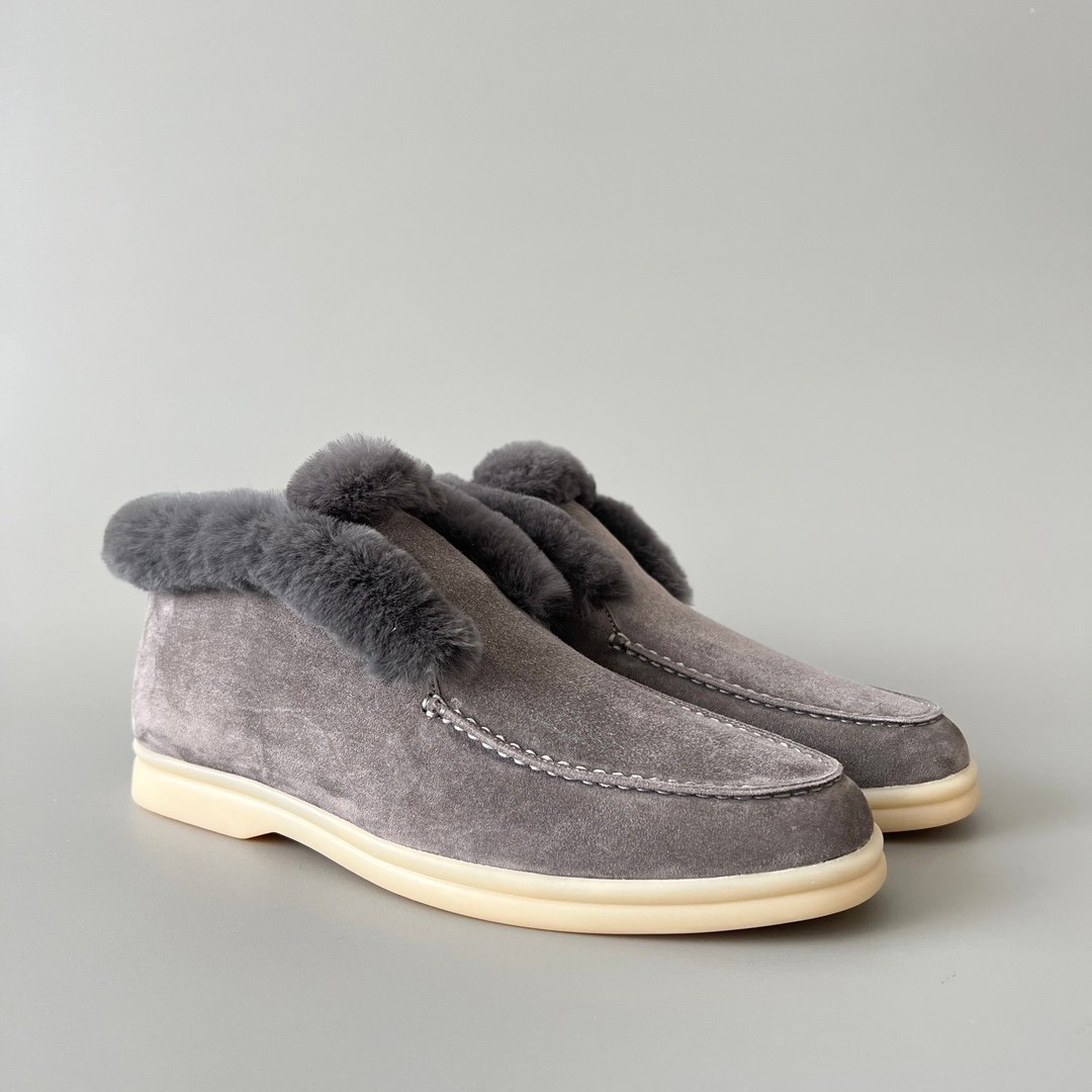 Aurora Custom Loro Piana Classic Winter Mid-Top Walk Loafer - Elephant Grey Suede with Rex Rabbit Fur Lining (Women's Edition) - Image 3