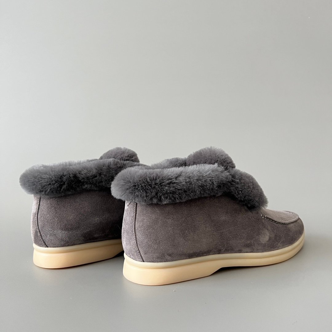 Aurora Custom Loro Piana Classic Winter Mid-Top Walk Loafer - Elephant Grey Suede with Rex Rabbit Fur Lining (Women's Edition) - Image 4