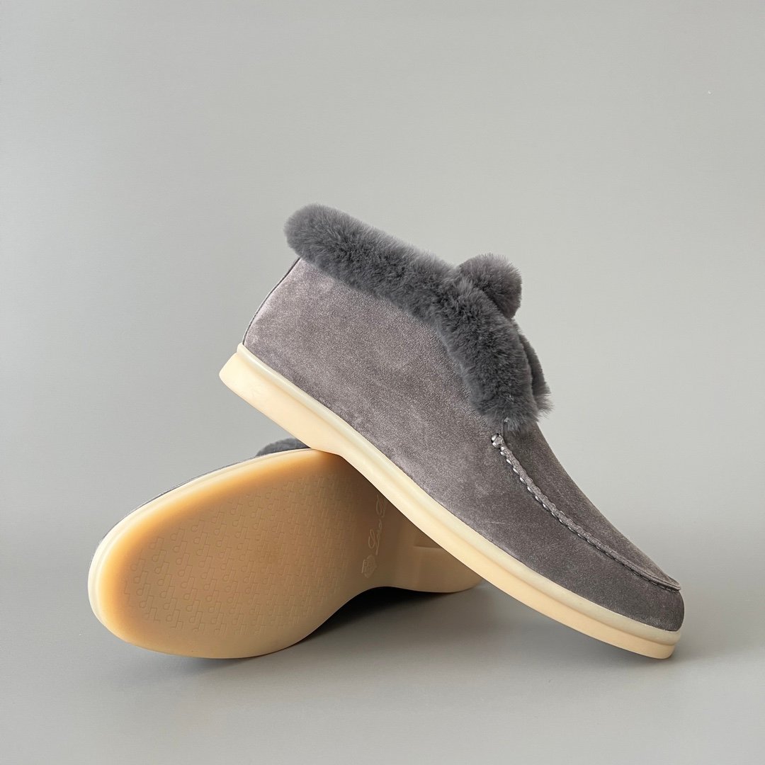 Aurora Custom Loro Piana Classic Winter Mid-Top Walk Loafer - Elephant Grey Suede with Rex Rabbit Fur Lining (Women's Edition) - Image 7