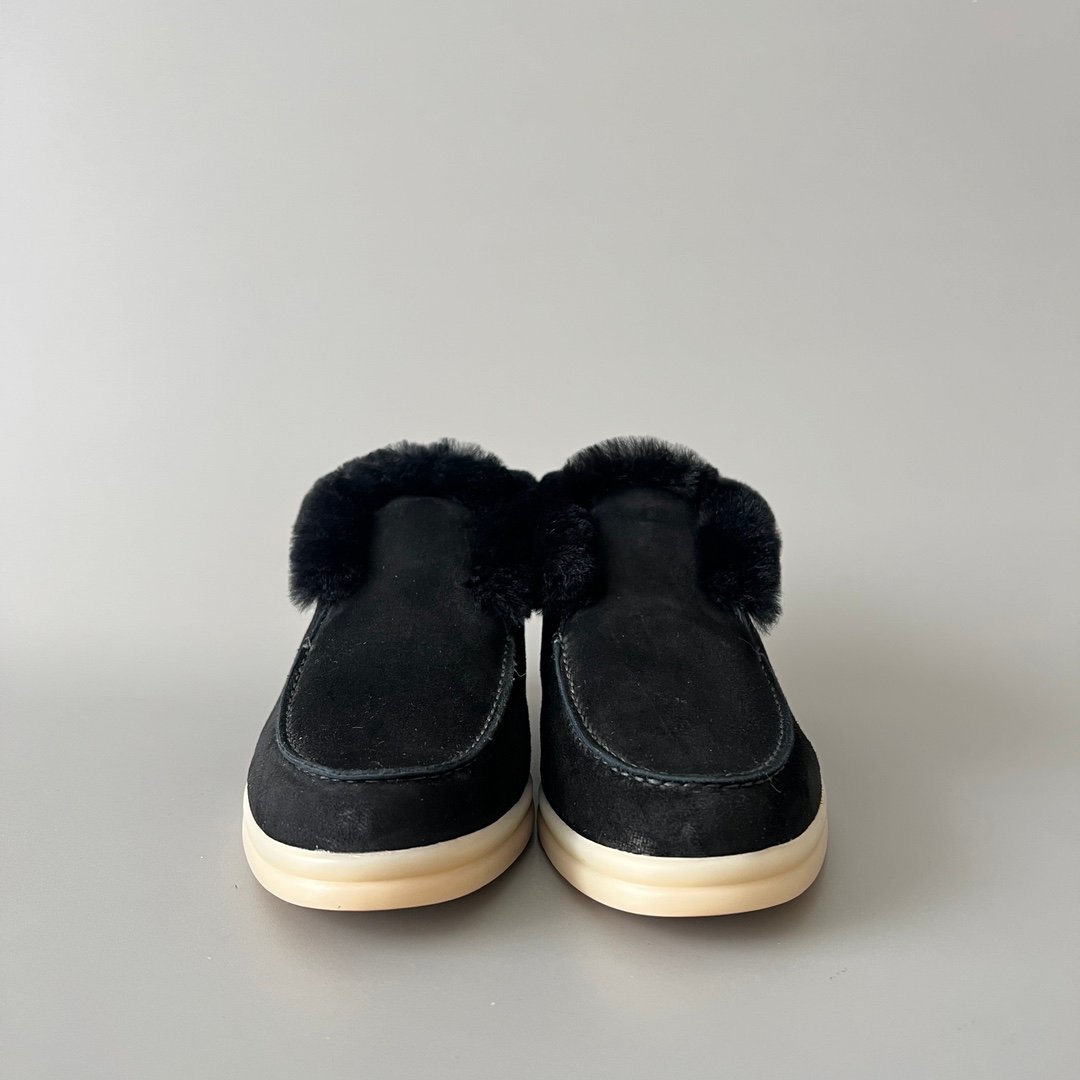 Aurora Custom Loro Piana Classic Winter Mid-Top Walk Loafer - Midnight Black Suede with Matching Black Rex Rabbit Fur Lining (Women's Edition) - Image 2
