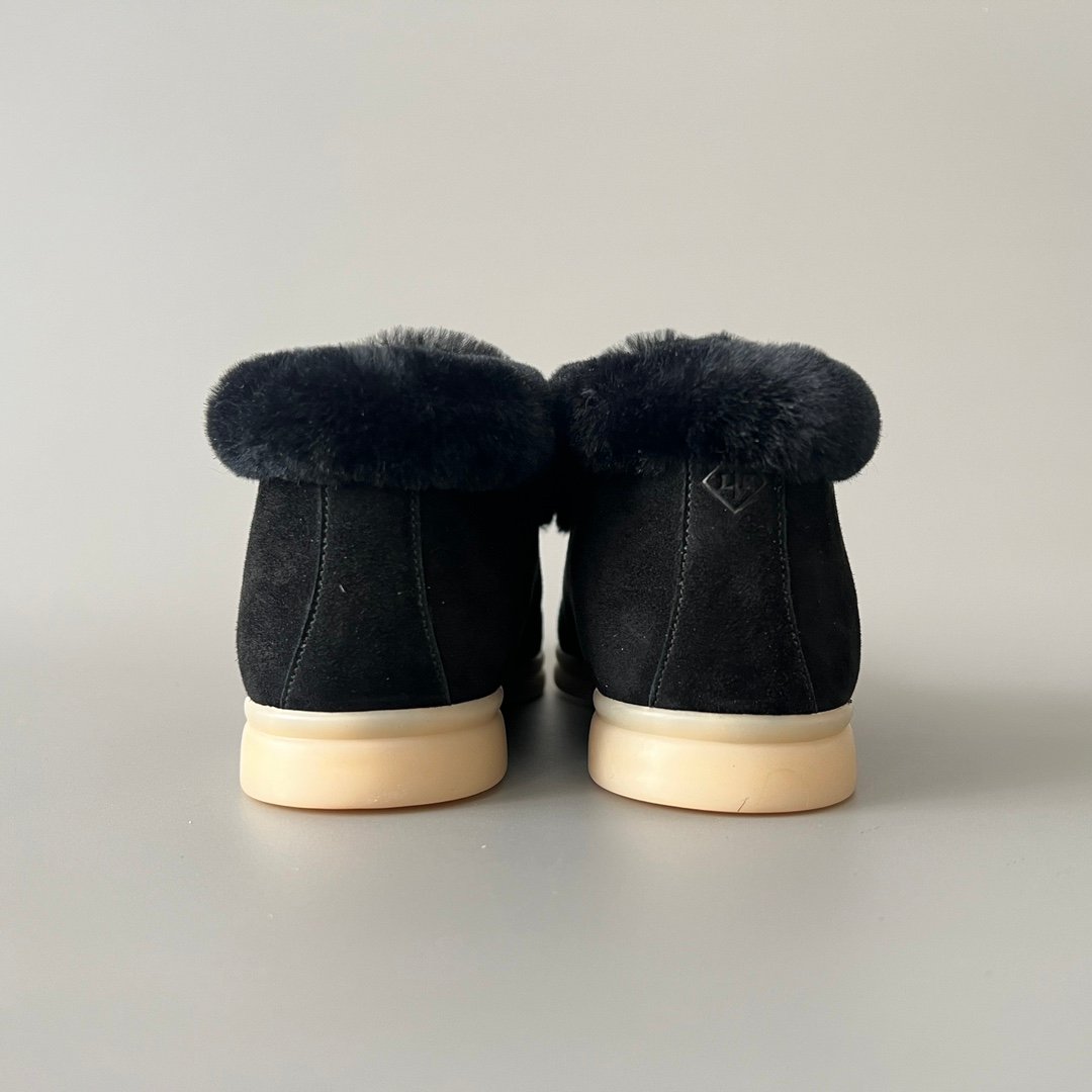 Aurora Custom Loro Piana Classic Winter Mid-Top Walk Loafer - Midnight Black Suede with Matching Black Rex Rabbit Fur Lining (Women's Edition) - Image 5
