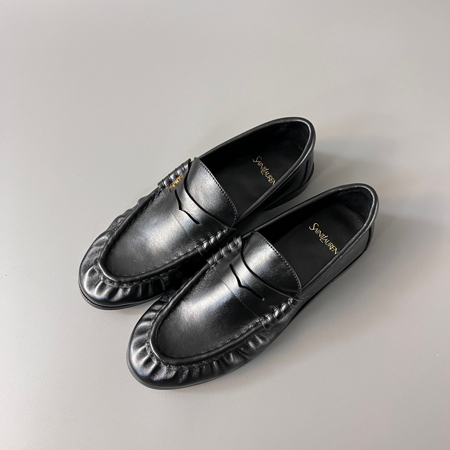 AuroraCustom Saint Laurent Penny Series Smooth Leather Ruched Loafers (Stealth Noir Black & Hand-Stitch Genuine Leather Sole Edition) - Image 8