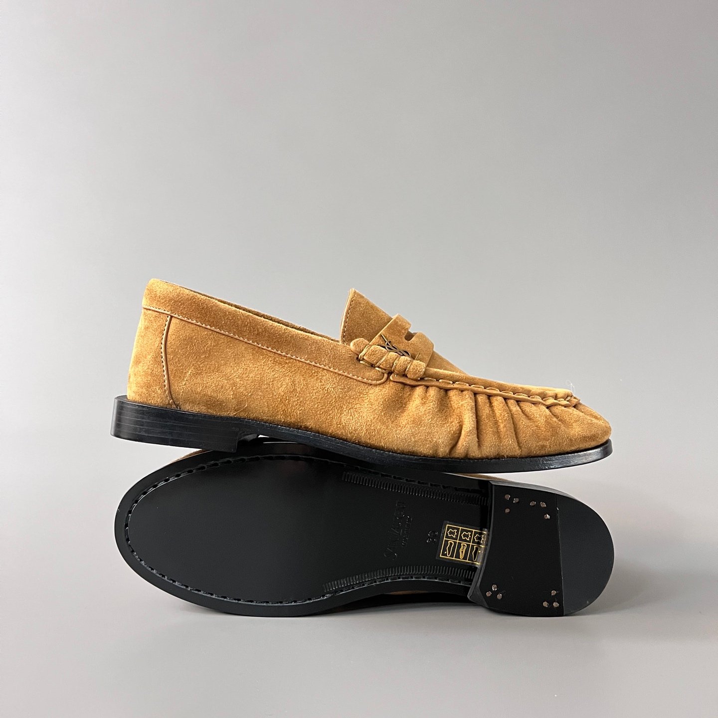 AuroraCustom Saint Laurent Penny Series Velvet Suede Ruched Loafers (Classic Camel Suede & Hand-Stitch Genuine Leather Sole Edition) - Image 6