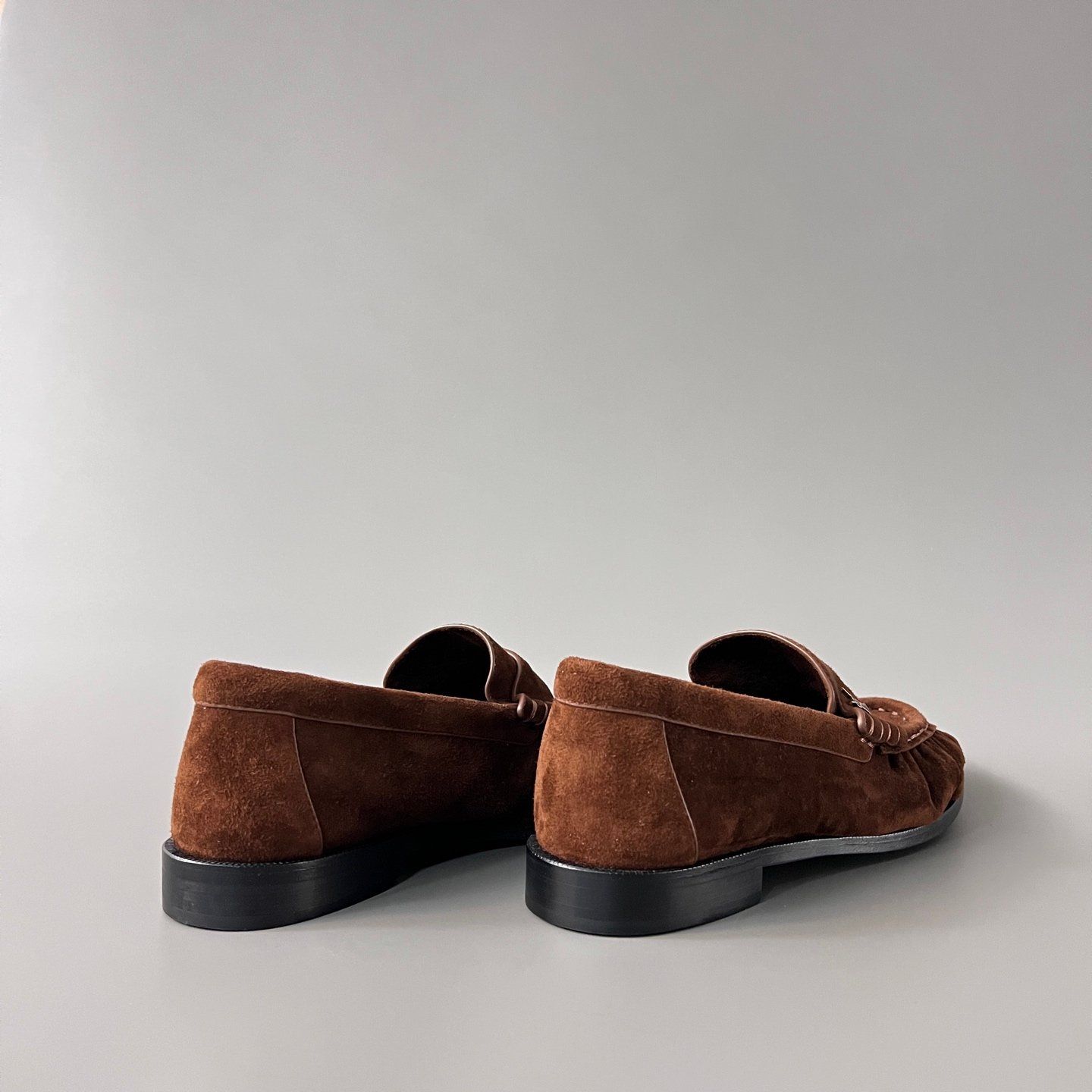 AuroraCustom Saint Laurent Penny Series Velvet Suede Ruched Loafers (Rich Amber Brown Suede & Hand-Stitch Genuine Leather Sole Edition) - Image 4