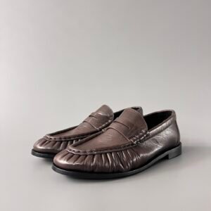 AuroraCustom Saint Laurent Penny Series Grained Leather Ruched Loafers (Classic Earthy Espresso Brown & Hand-Stitch Genuine Leather Sole Edition)