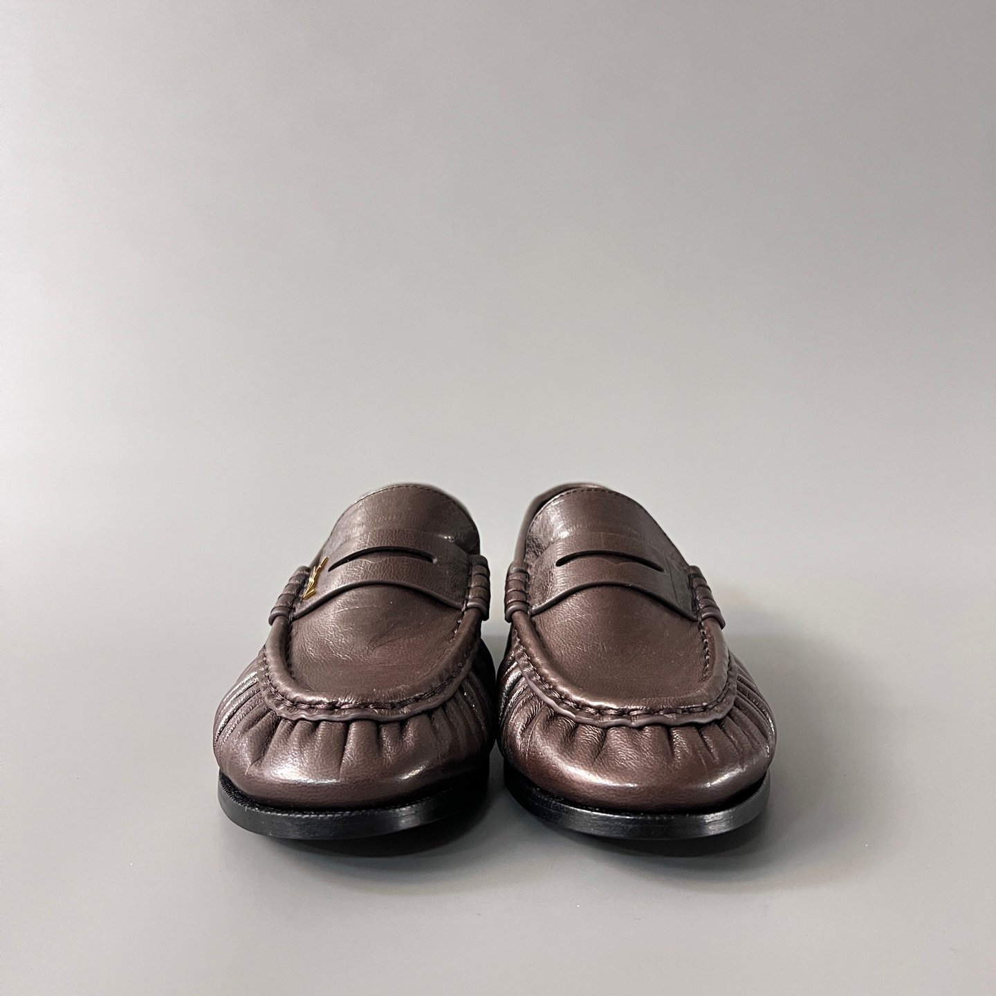 AuroraCustom Saint Laurent Penny Series Grained Leather Ruched Loafers (Classic Earthy Espresso Brown & Hand-Stitch Genuine Leather Sole Edition) - Image 2
