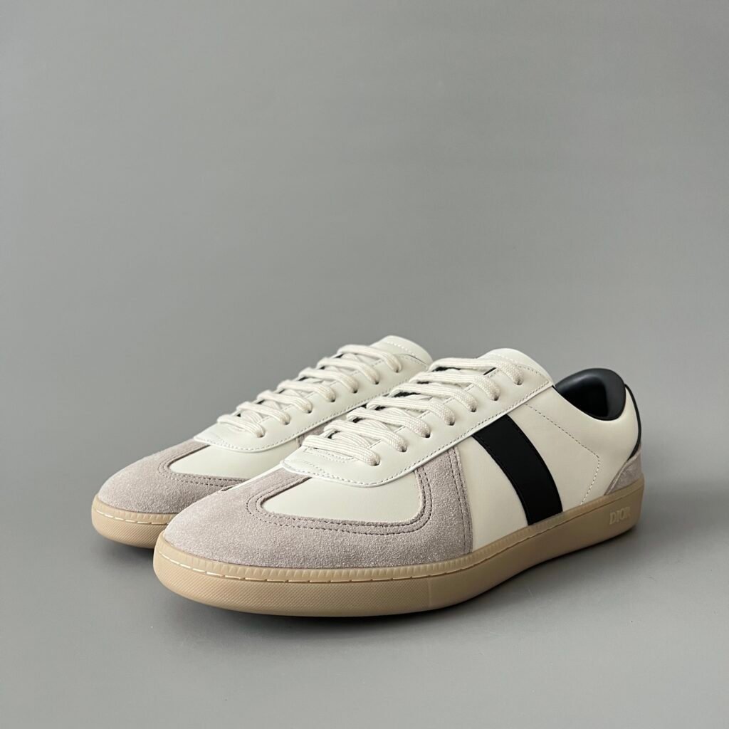 AuroraCustom Dior B01 Matchpoint Series Cream White Leather & Grey Suede Retro Luxury Court Sneaker (Unisex Edition)