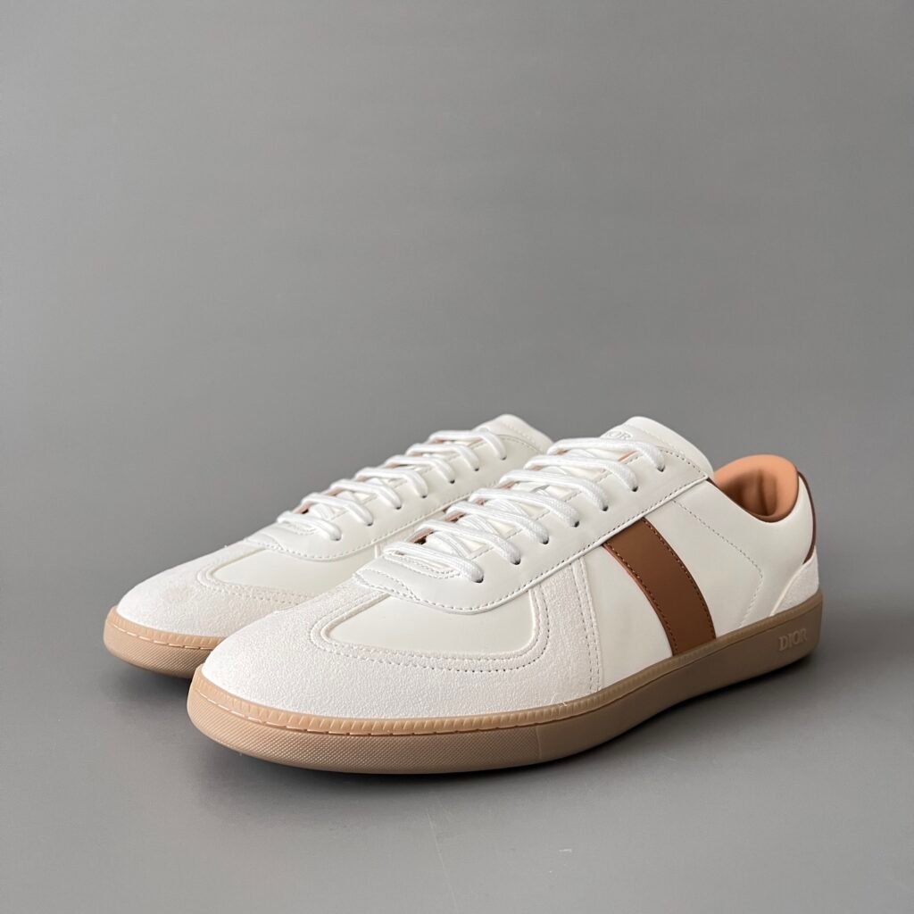 AuroraCustom Dior B01 Matchpoint Series Cream White Leather & Off-White Suede Cognac Brown Retro Luxury Court Sneaker (Unisex Edition)