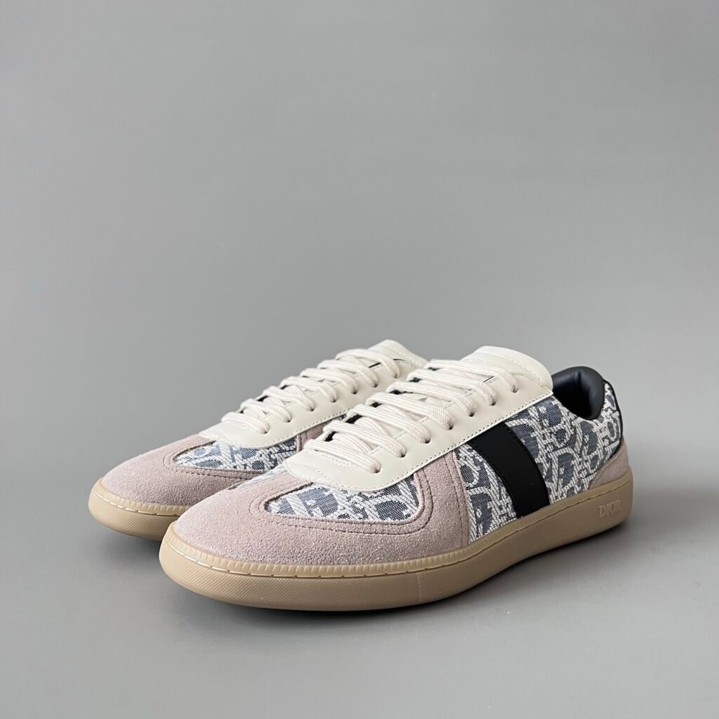 AuroraCustom Dior B01 Matchpoint Series Cream White Leather & Oblique Canvas Grey Suede Retro Luxury Court Sneaker (Unisex Edition)
