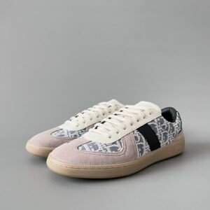 AuroraCustom Dior B01 Matchpoint Series Cream White Leather & Oblique Canvas Grey Suede Retro Luxury Court Sneaker (Unisex Edition)