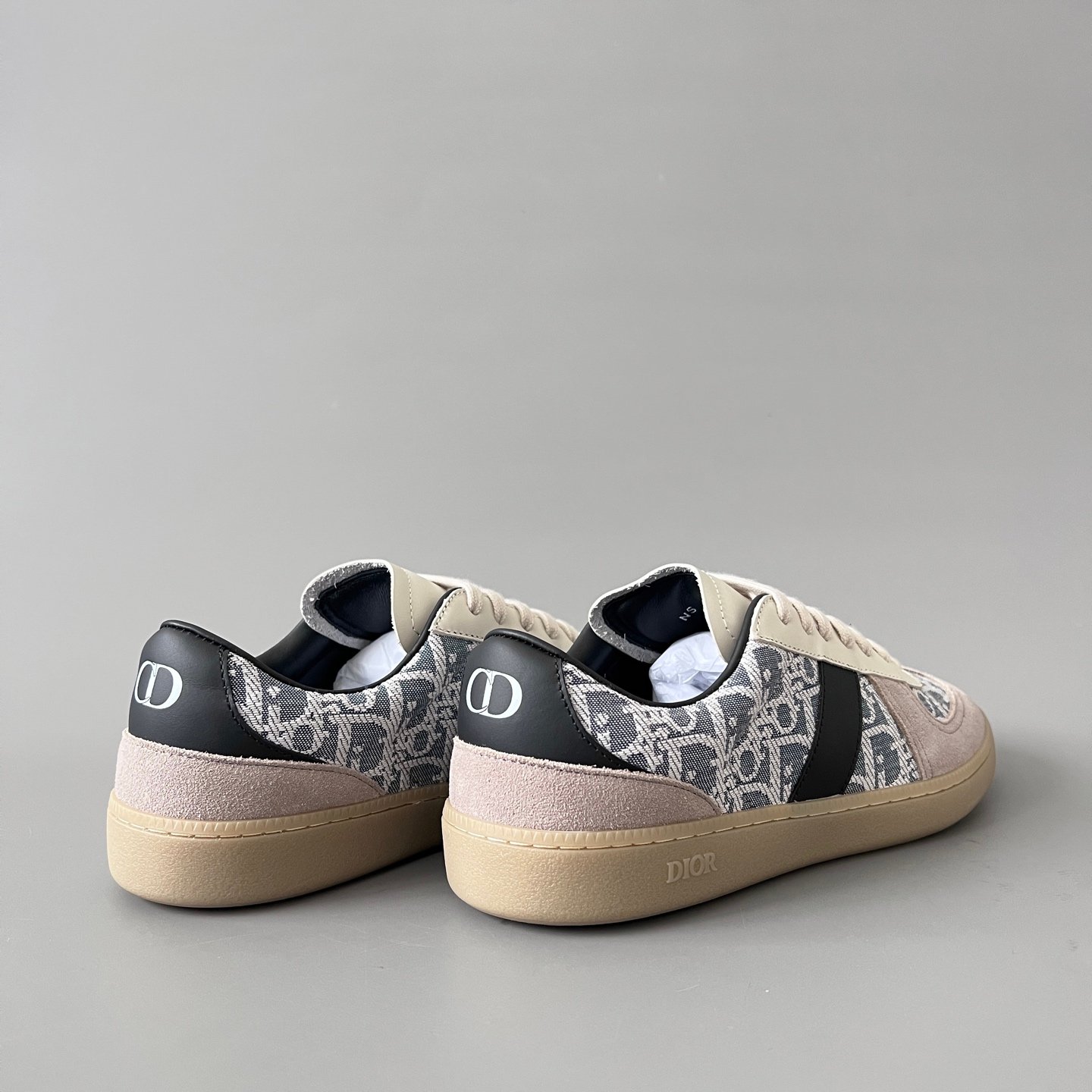 AuroraCustom Dior B01 Matchpoint Series Cream White Leather & Oblique Canvas Grey Suede Retro Luxury Court Sneaker (Unisex Edition) - Image 4