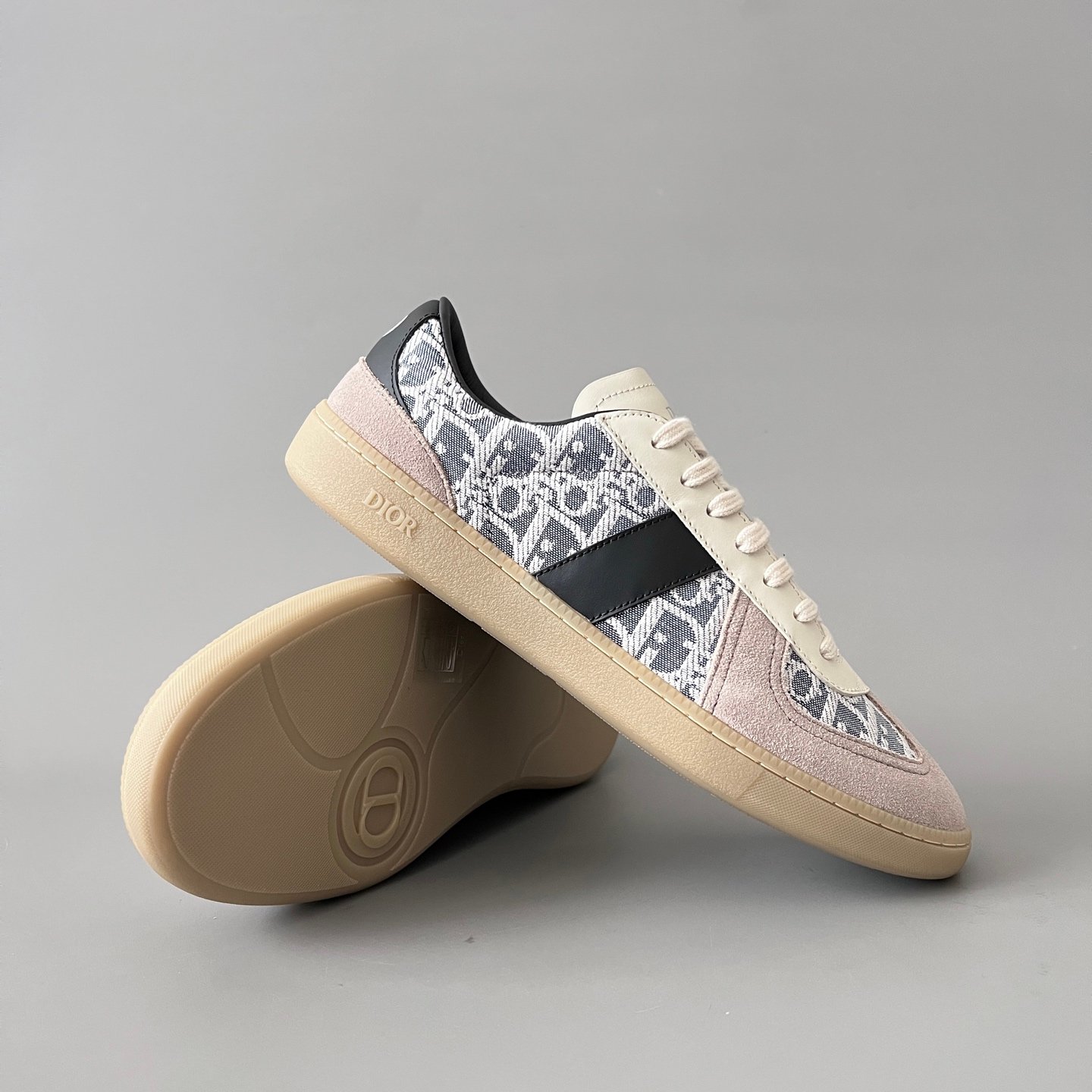 AuroraCustom Dior B01 Matchpoint Series Cream White Leather & Oblique Canvas Grey Suede Retro Luxury Court Sneaker (Unisex Edition) - Image 7
