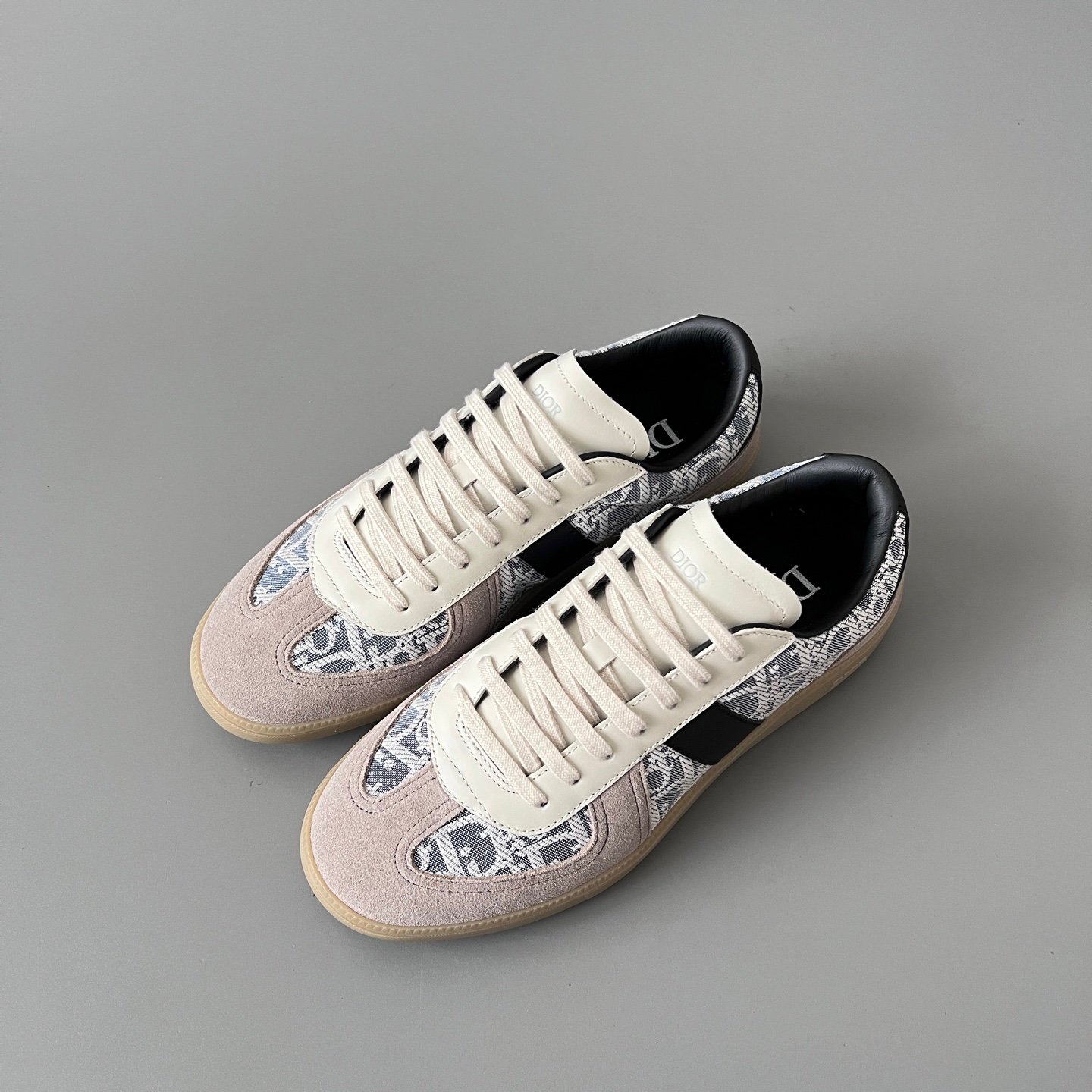 AuroraCustom Dior B01 Matchpoint Series Cream White Leather & Oblique Canvas Grey Suede Retro Luxury Court Sneaker (Unisex Edition) - Image 8