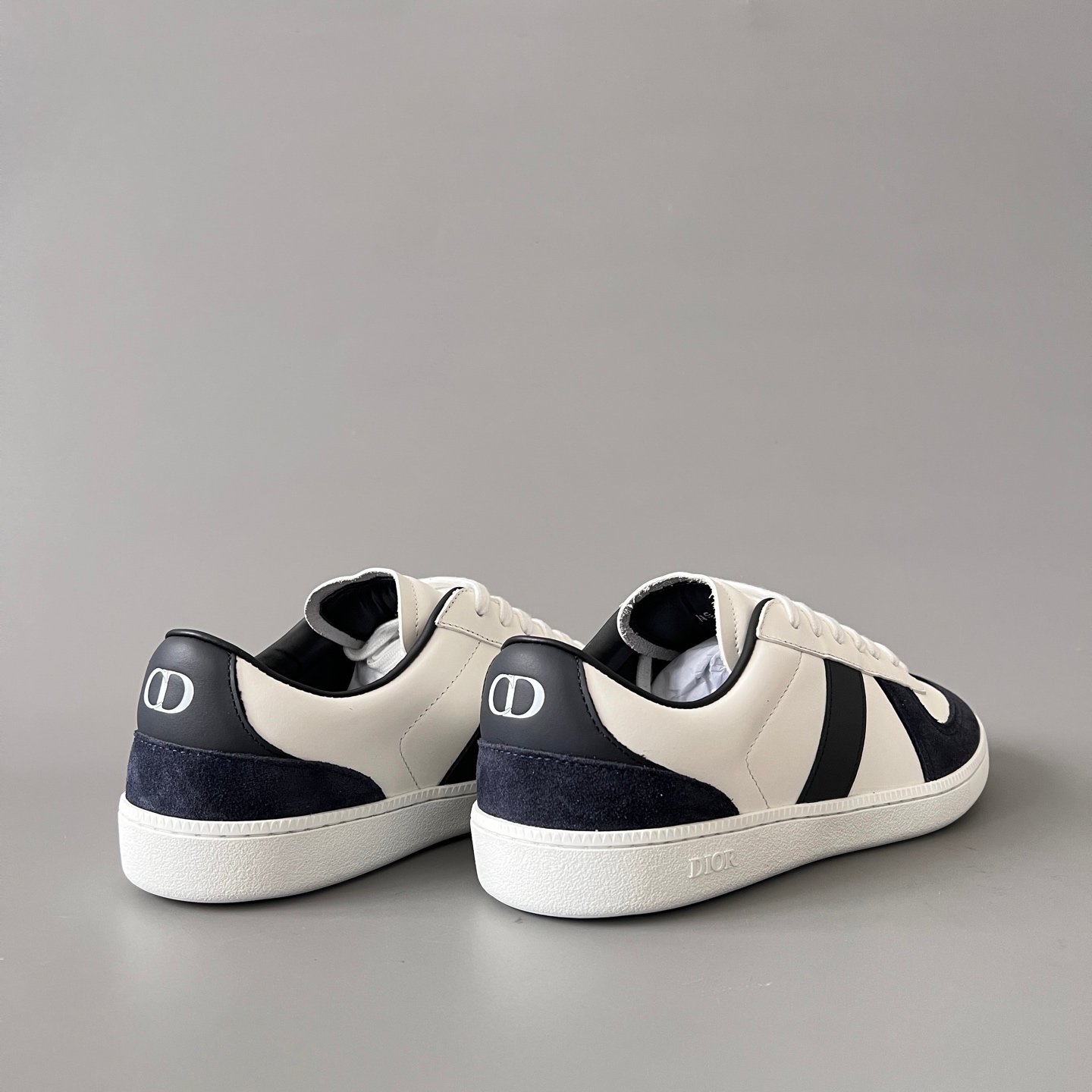 AuroraCustom Dior B01 Matchpoint Series Cream White Leather & Dark Navy Suede Retro Luxury Court Sneaker (Unisex Edition) - Image 4