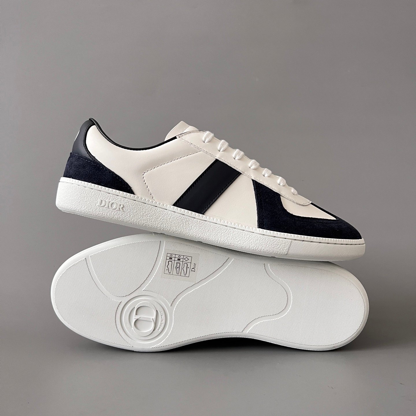 AuroraCustom Dior B01 Matchpoint Series Cream White Leather & Dark Navy Suede Retro Luxury Court Sneaker (Unisex Edition) - Image 6