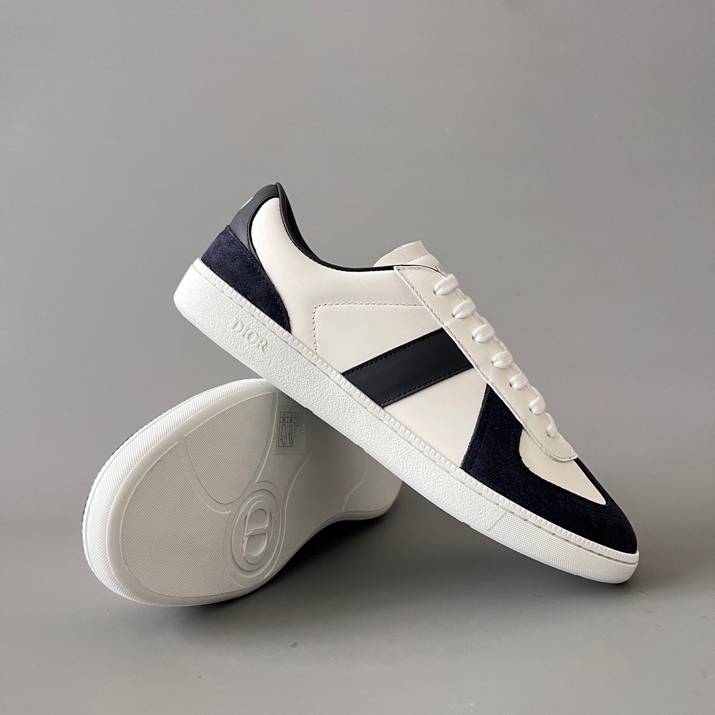 AuroraCustom Dior B01 Matchpoint Series Cream White Leather & Dark Navy Suede Retro Luxury Court Sneaker (Unisex Edition) - Image 7