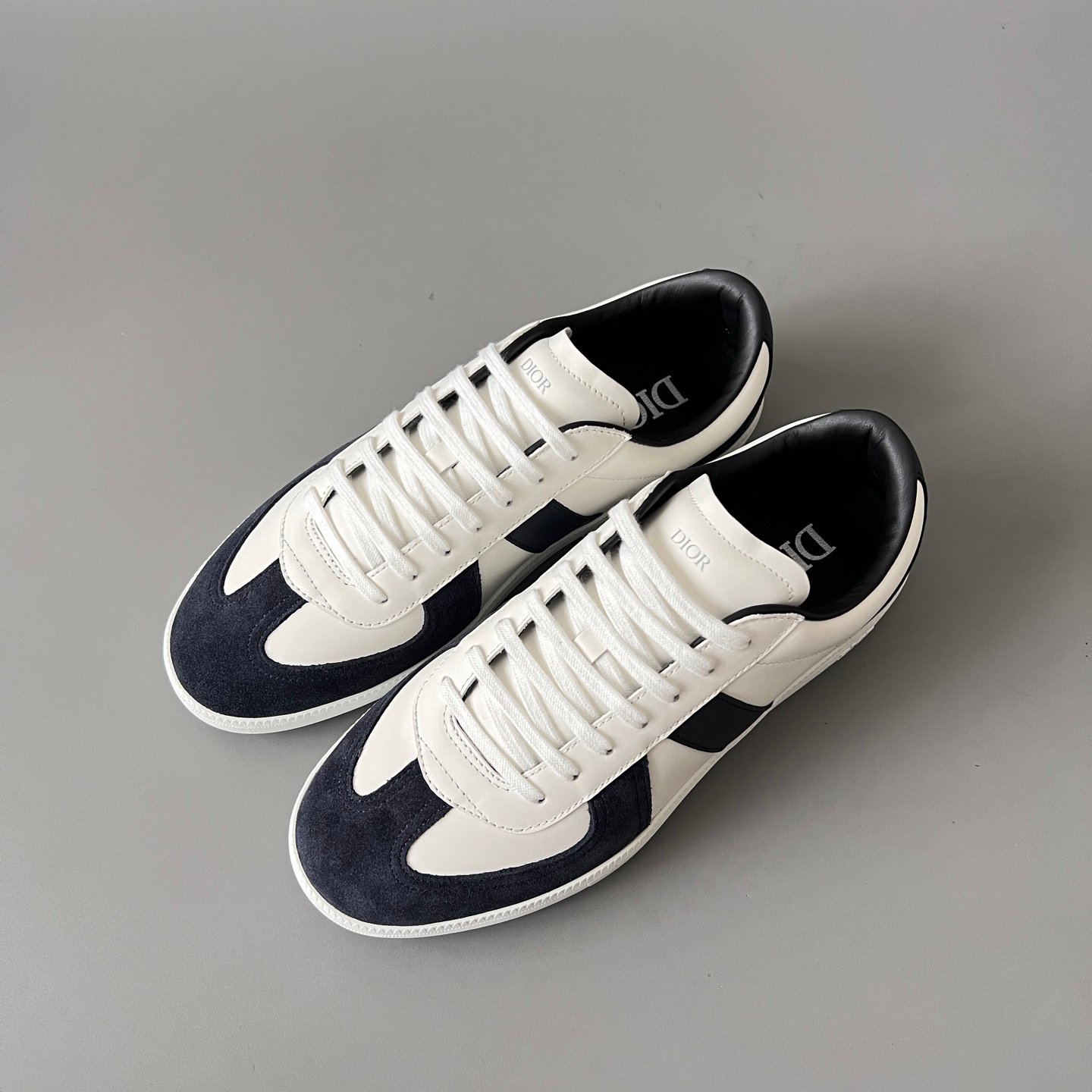 AuroraCustom Dior B01 Matchpoint Series Cream White Leather & Dark Navy Suede Retro Luxury Court Sneaker (Unisex Edition) - Image 8