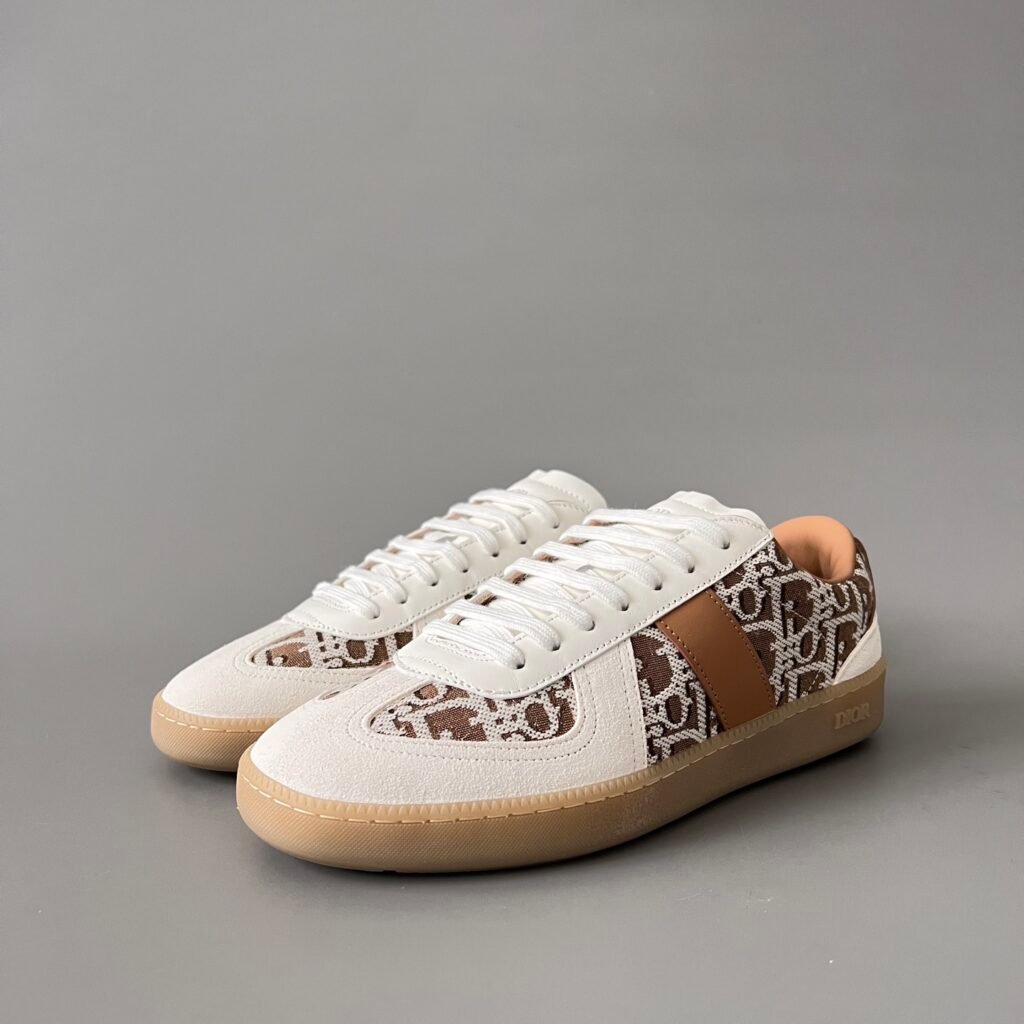 AuroraCustom Dior B01 Matchpoint Series Cream White Leather & Oblique Canvas Brown Suede Retro Luxury Court Sneaker (Unisex Edition)
