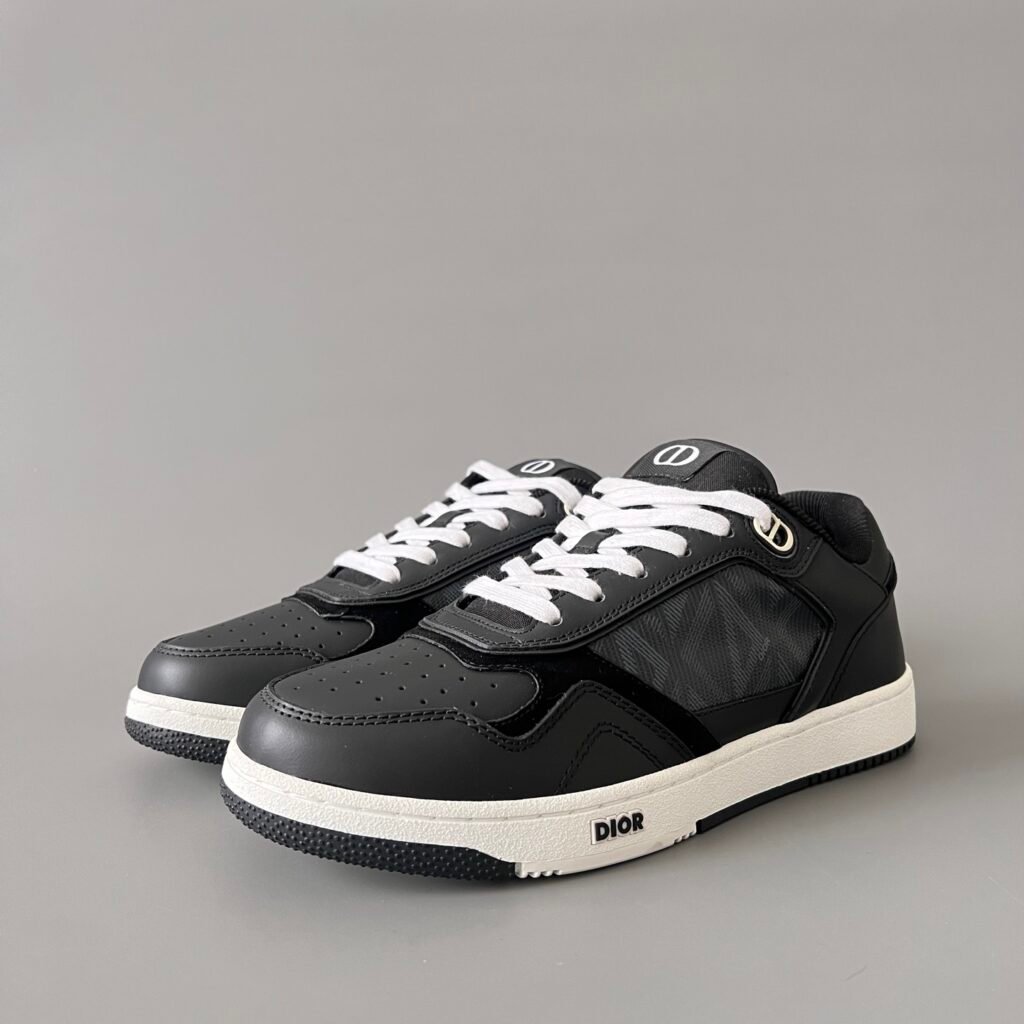 AuroraCustom Dior B27 Series Matte Black Leather & Laser-Perforated CD Oblique Side-Panel Uptown Low-Top Court Sneaker (Men's Edition)