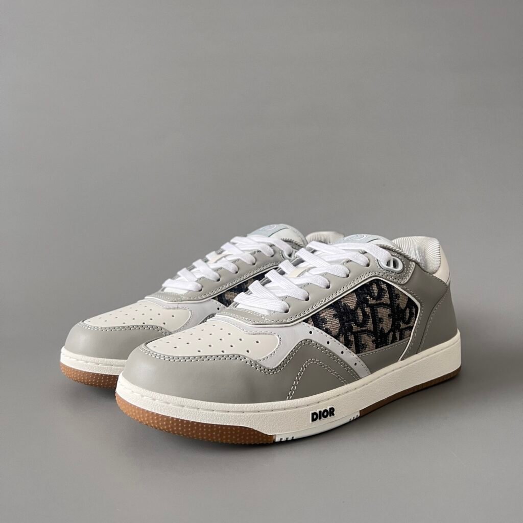 AuroraCustom Dior B27 Low Series Slate Grey & Off-White Leather Oblique Jacquard Canvas Uptown Court Sneaker (Unisex Edition)