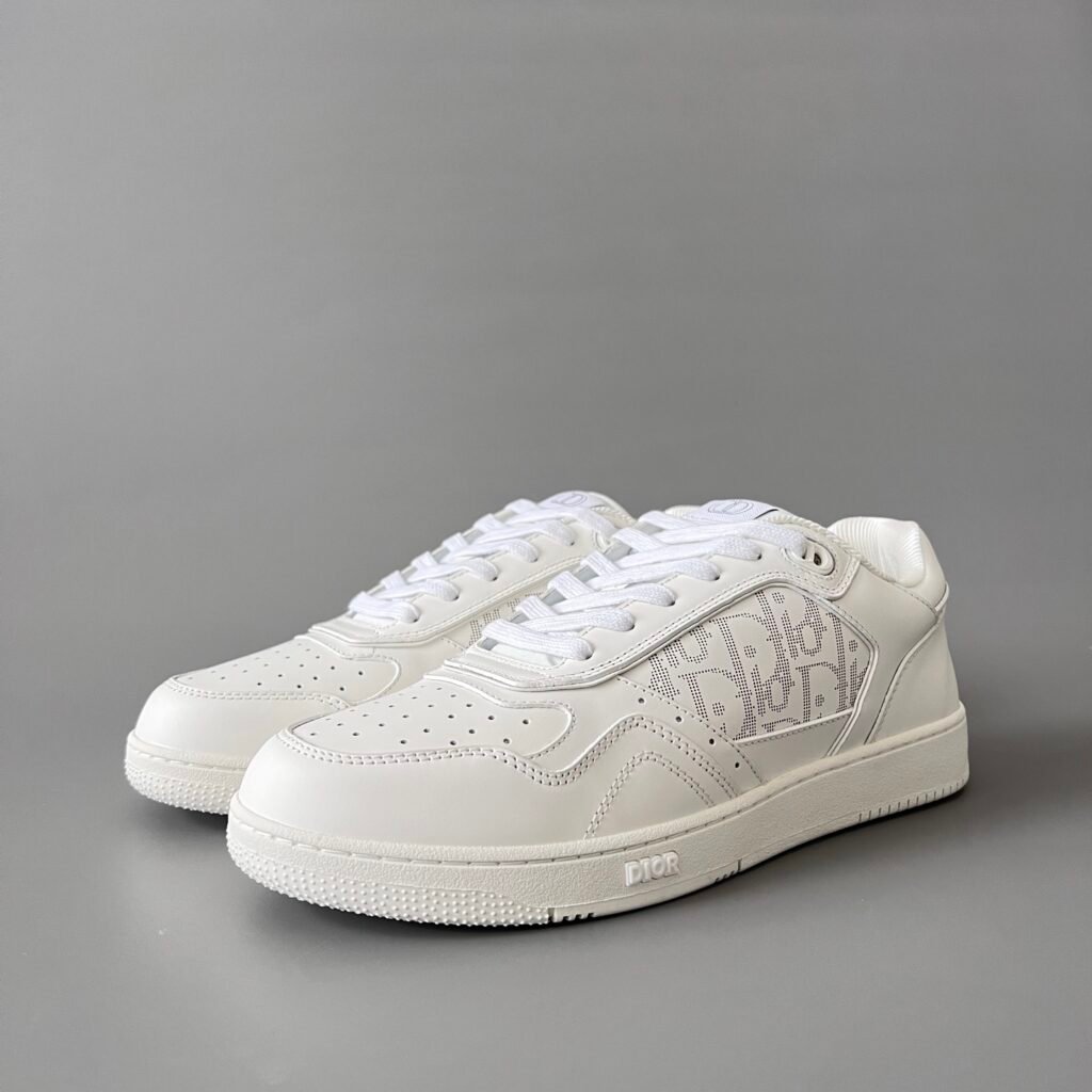 AuroraCustom Dior B27 Low Series Pure White Soft Leather Laser-Perforated CD Oblique Uptown Court Sneaker (Unisex Edition)