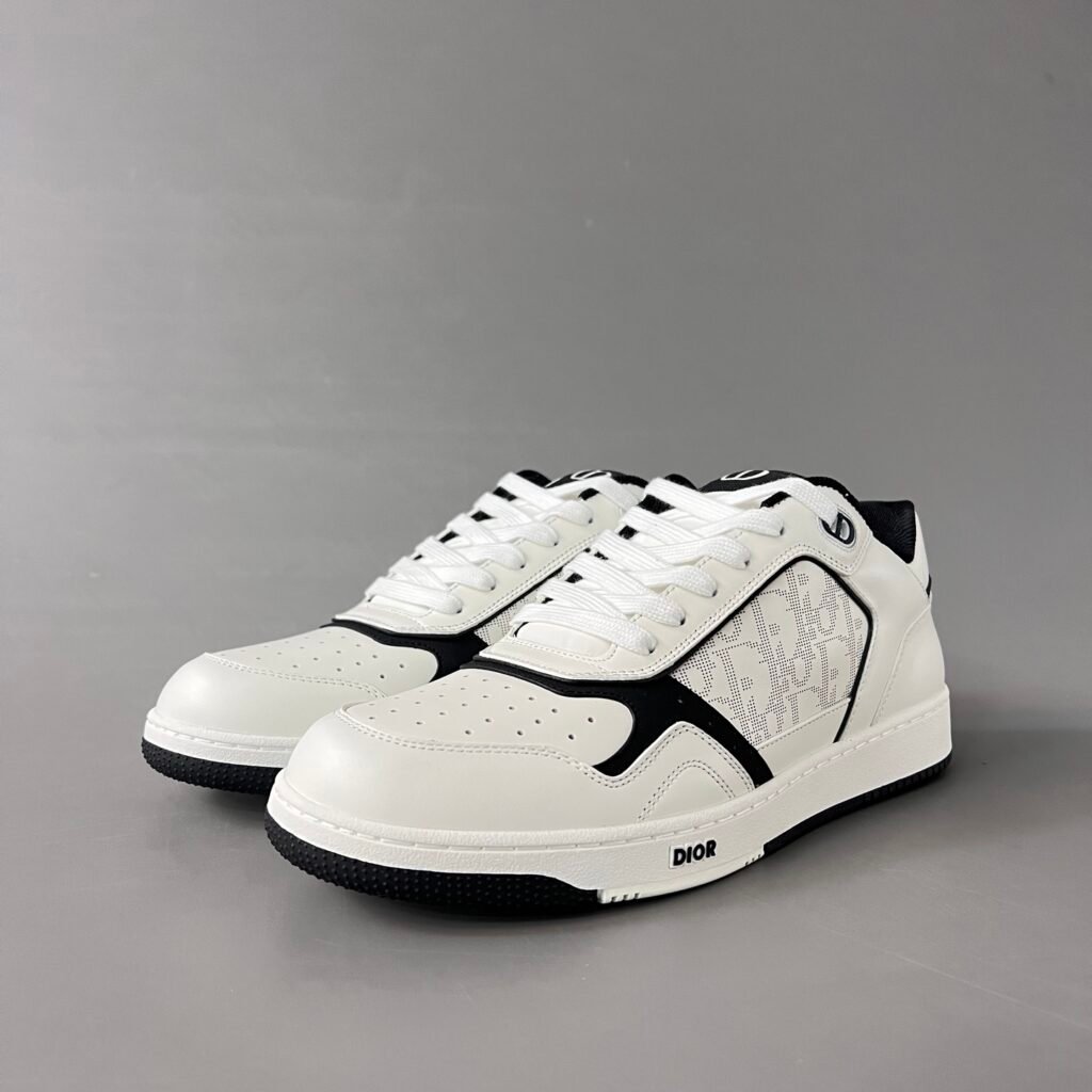 AuroraCustom Dior B27 Series White & Black Leather Laser-Perforated CD Oblique Side-Panel Uptown Low-Top Court Sneaker (Men's Edition)
