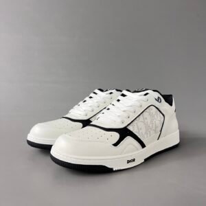 AuroraCustom Dior B27 Series White & Black Leather Laser-Perforated CD Oblique Side-Panel Uptown Low-Top Court Sneaker (Men's Edition)