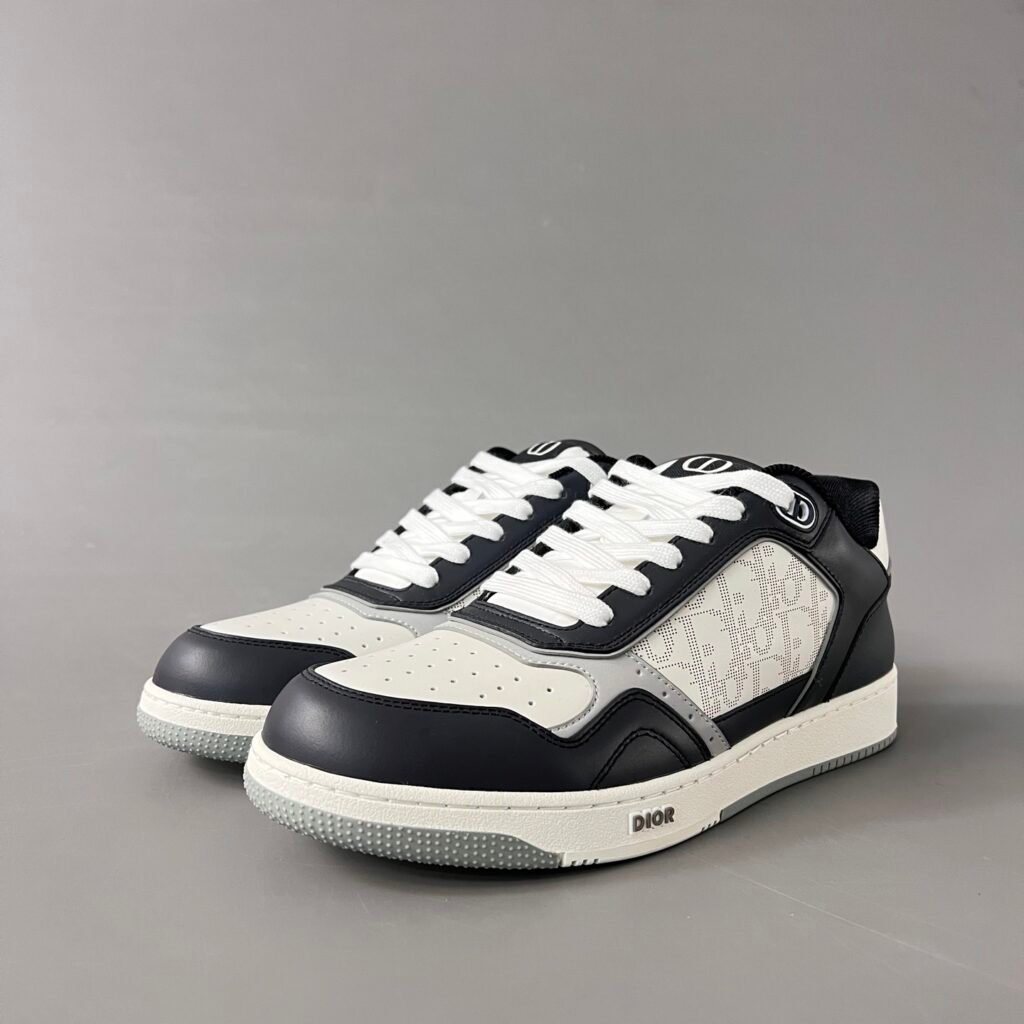 AuroraCustom Dior B27 Series Navy Black & Cream White Leather Laser-Perforated CD Oblique Side-Panel Uptown Low-Top Court Sneaker (Men's Edition)