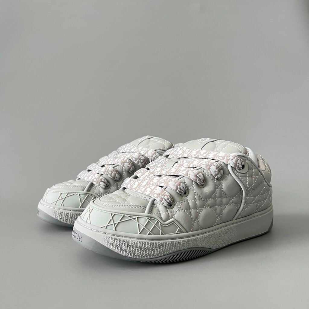 AuroraCustom Dior B9S Series Light Grey Leather & Cannage Quilted Luxury Skate Chunky Sneaker (Men's Edition)