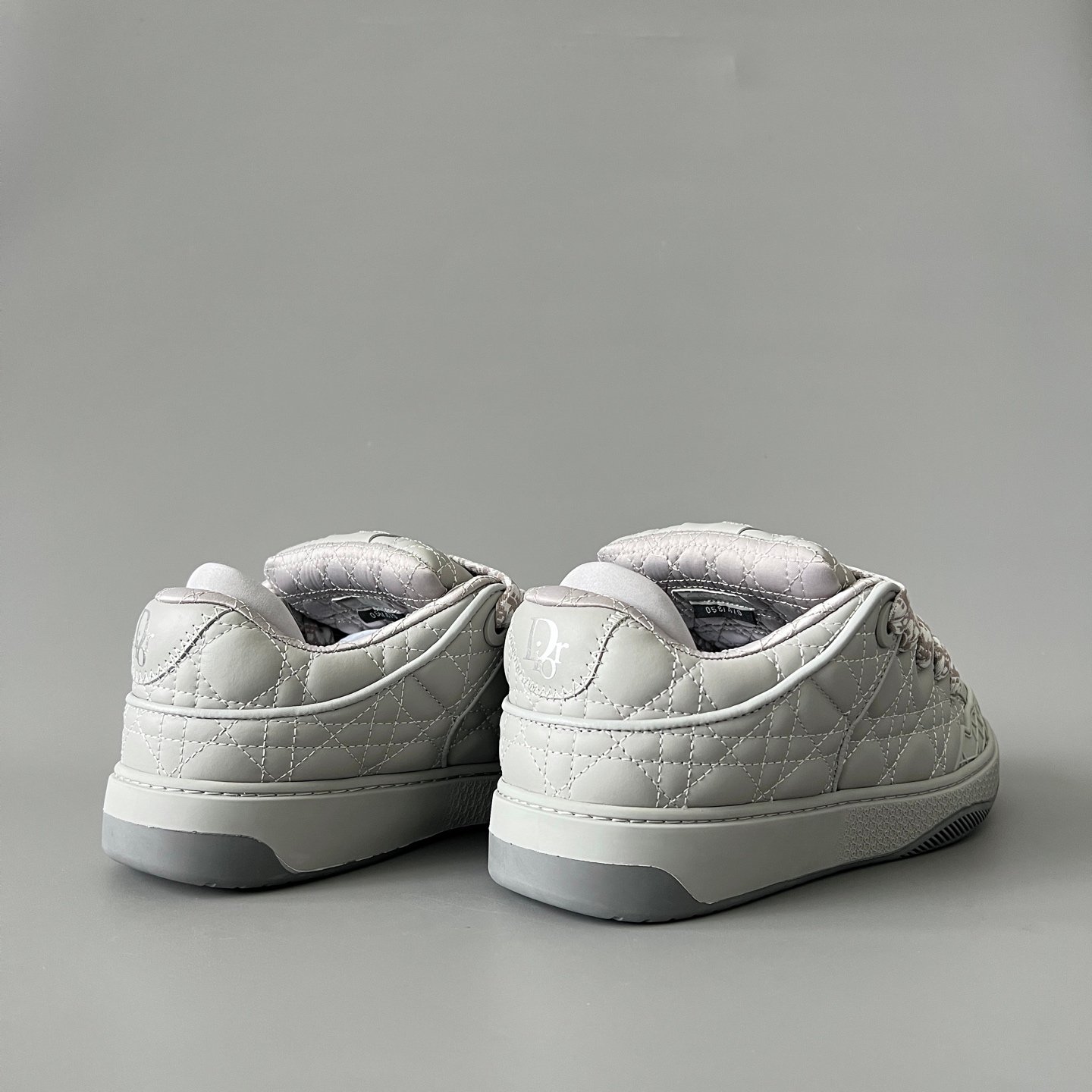 AuroraCustom Dior B9S Series Light Grey Leather & Cannage Quilted Luxury Skate Chunky Sneaker (Men's Edition) - Image 4