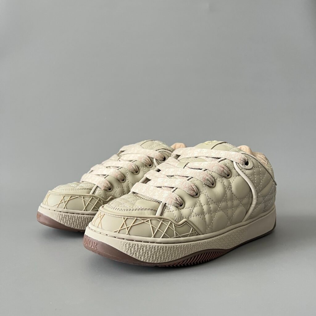 AuroraCustom Dior B9S Series Desert Khaki Leather & Cannage Quilted Luxury Skate Chunky Sneaker (Men's Edition)