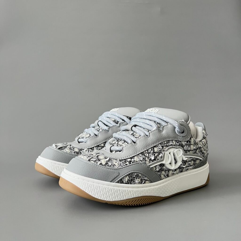 AuroraCustom Dior B9S Series Slate Grey Tweed & Grained Leather Luxury Skate Chunky Sneaker (Men's Edition)