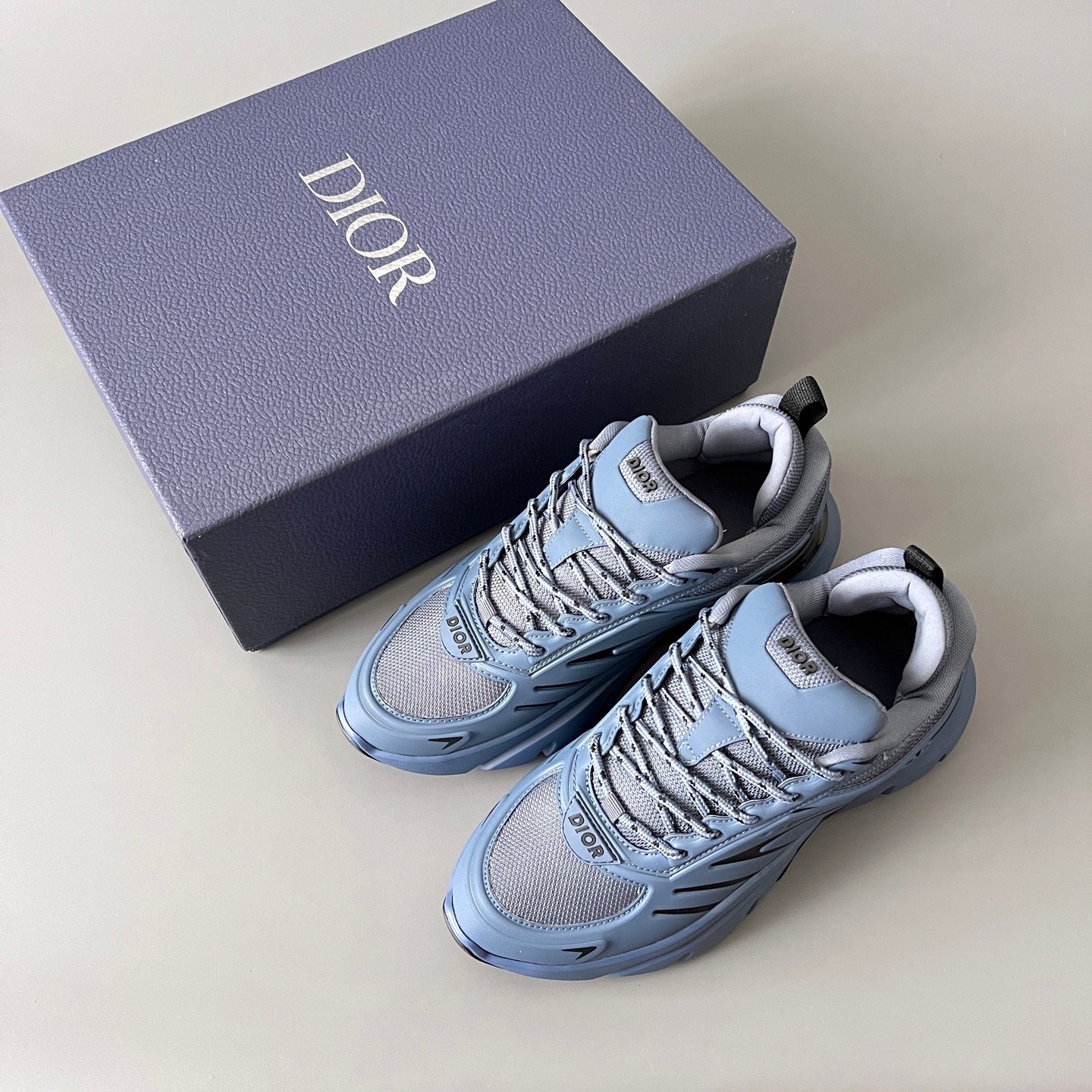 AuroraCustom Dior B44 Series Slate Blue & Stone Grey Technical Mesh Luxury Lifestyle Runner Sneaker (Men's Edition) - Image 9
