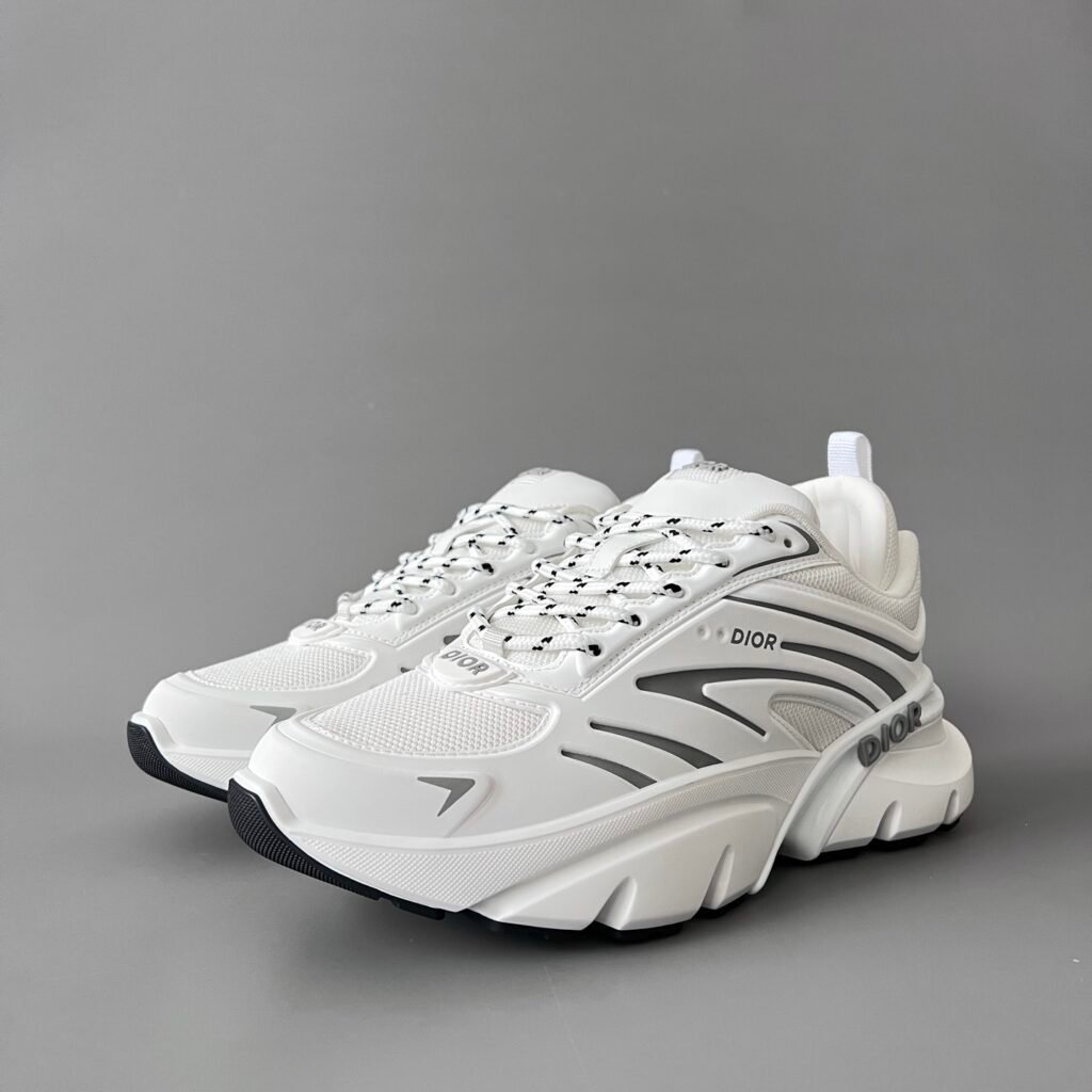 AuroraCustom Dior B44 Series Optic White & Slate Grey Technical Mesh Luxury Lifestyle Runner Sneaker (Unisex Edition)