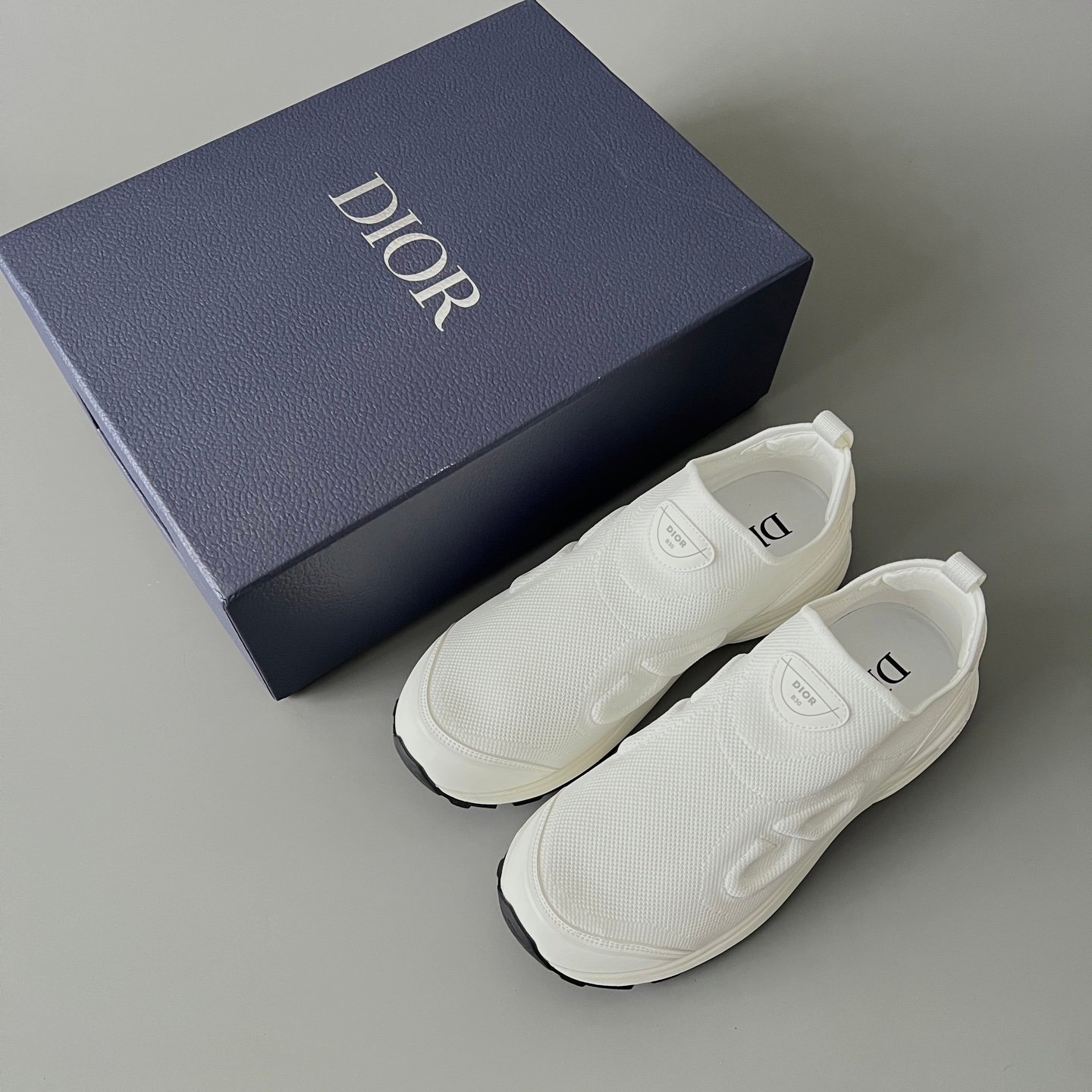 AuroraCustom Dior B30 Countdown Series Pure White High-Density Flyknit & Smooth Leather Luxury Slip-On Casual Sneaker (Men's Edition) - Image 9